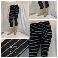 Athleta Yoga Pants S Black Stripe Leggings Capri Poly Stretch YGI Y1-305