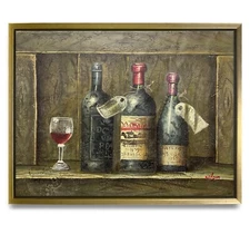 Hungryartist -Original Painting of Still-Life Wine on Canvas 12x16 Framed