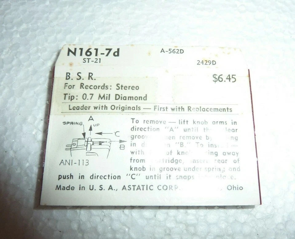 NOS Vintage Astatic N161-7d ST-21 Diamond Needle Stylus Record Player - Image 2 of 2