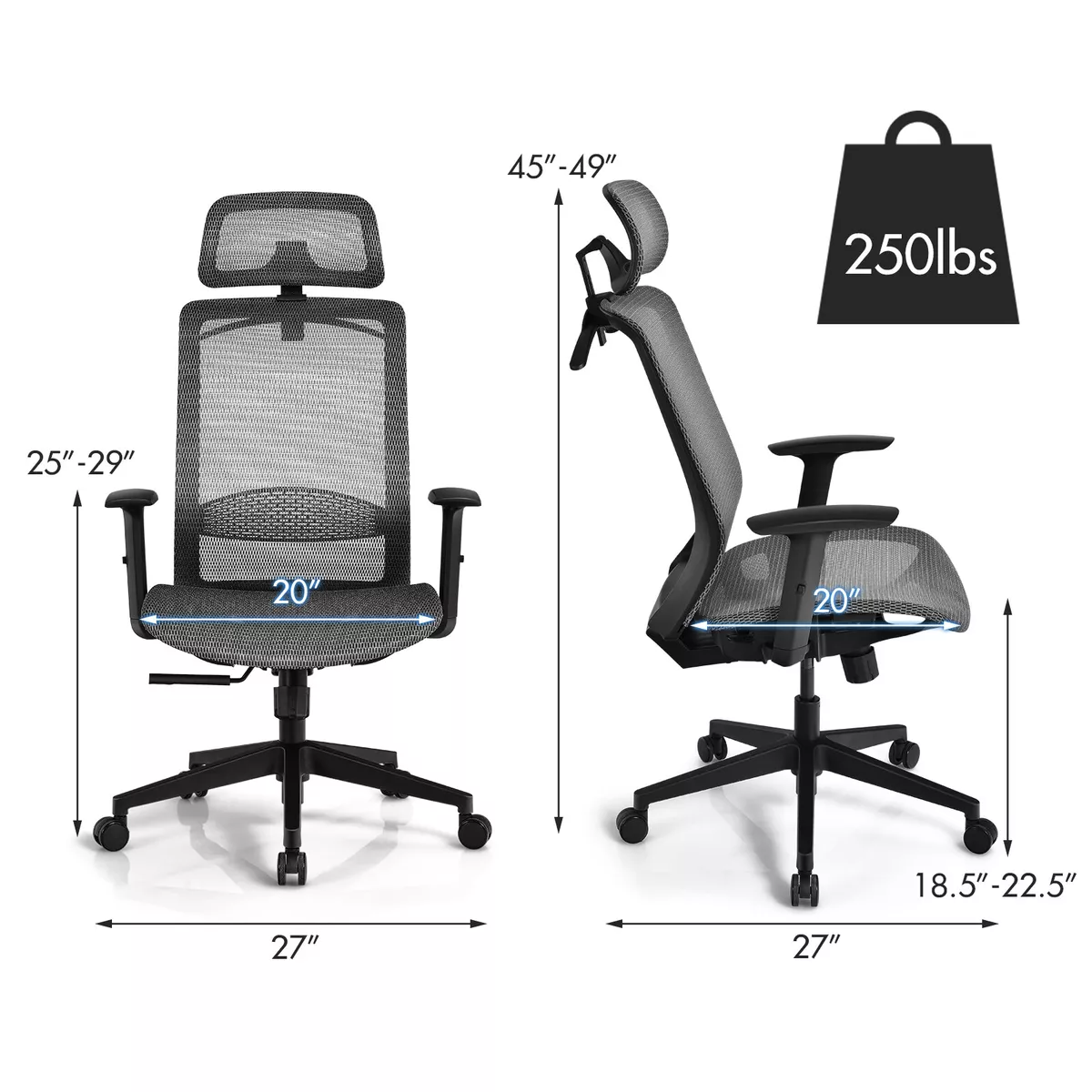 Costway Ergonomic High Back Mesh Office Chair w/ Adjustable Lumbar Support