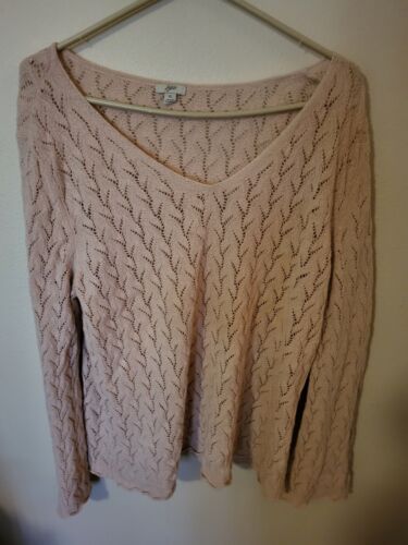 Womens Sweater Open Weave XL Pink V Neck L Sleeve 30 L Scalloped End 31 Across F