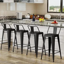 Metal Bar Stools Set of 4 Barstools Counter Height Bar Stools with Back 24 inch