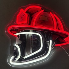 Casco de bombero 911 LED luz de neón hombre cueva decoración de pared 12”x12”