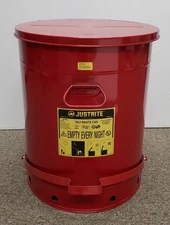 Justrite 09700 Oily Waste Can, 21 Gal, Galvanized Steel, Red, NEW, "OPEN BOX"