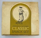 Anchor Hocking Milk Glass Snack Set Scalloped Gold Trim 8pc Vintage Box