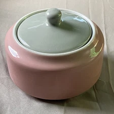 Shenango China Inca Ware SHO55 RimRol WelRoc T-14 Pink Sugar Bowl & Gray Lid USA
