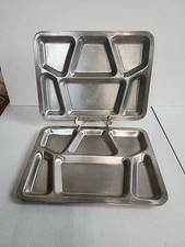2 Metal Cafeteria Lunch Food Trays School Prison Military 15 1/2" X 11 1/2"