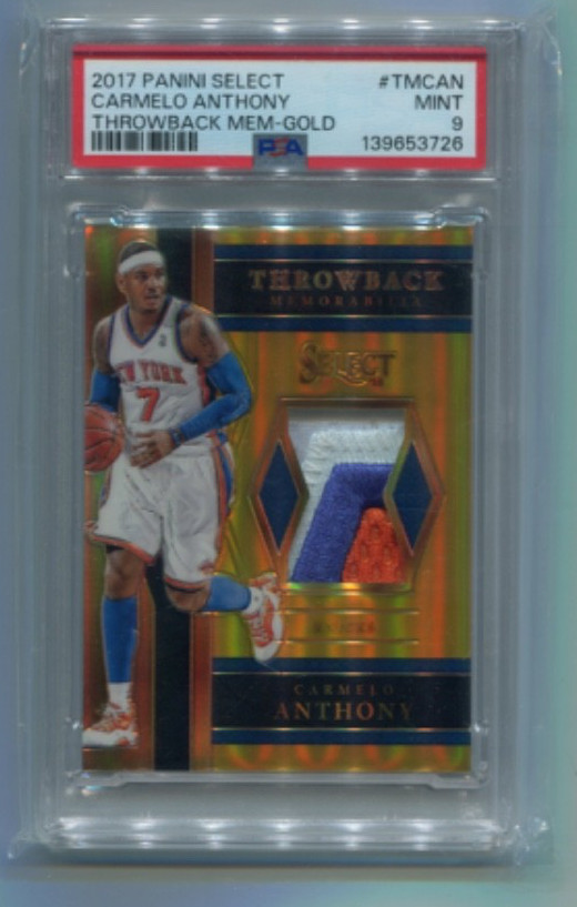 2017 Select CARMELO ANTHONY Gold Prizm 3 Color Patch #d/10 KNICKS PSA 9 Pop 1