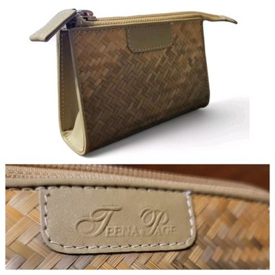 Teena Page Natural Fiber and Leather Ombré Woven Straw Coin Zip Pouch Wallet