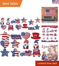 36 Pcs 4th of July Wooden Ornaments, Patriotic Tree Decoration with Gnome, St...