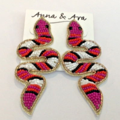 New Anna & Ava Beaded Snake Earrings multicolor banded snakes