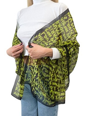 LOUIS VUITTON Vintage LV Monogram Logo Graffiti Scarf Green Brown