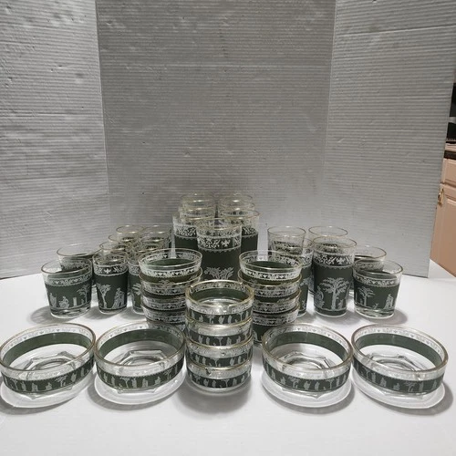 Vtg Jeanette Wedgewood Jasperware Green Greek Hellenic Glass 39 Piece Lot VHTF