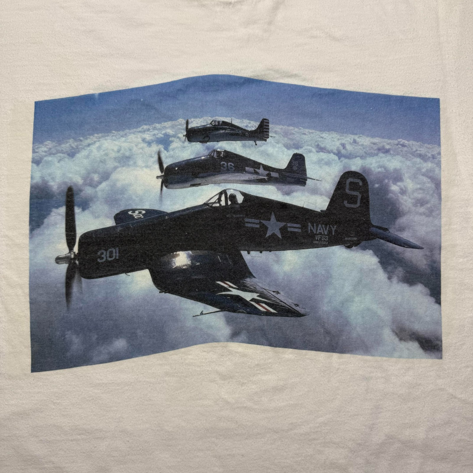 Vintage 90s Y2K US Navy VF-53 Blue Knights F4U Corsair WWII Fighter Shirt XL