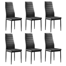Set of 6 Dining Chairs Kitchen Restaurant Cushion High Back Metal Leg Black
