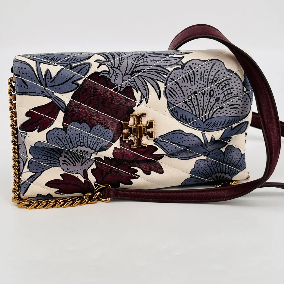 Bolso Bandolera Pequeño Tory Burch Kira Chevron Cadena Cartera Estampado Floral Cuero Foto 3 de 4