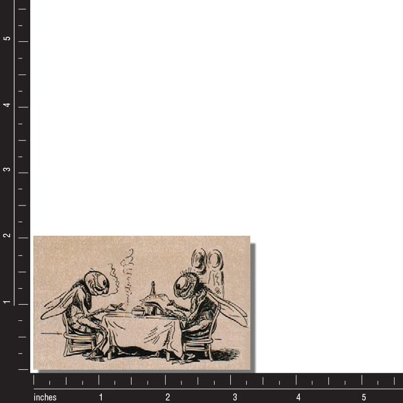 Sello de goma montado, 2 moscas comiendo alimentos, insectos leer alas beber insectos silla comer Foto 2 de 2