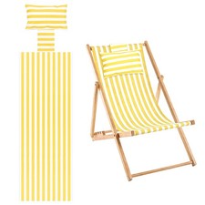 Beach Sling Chair Replacement Canvas Lounge Fabric with Pillow Pinstripe Yellow