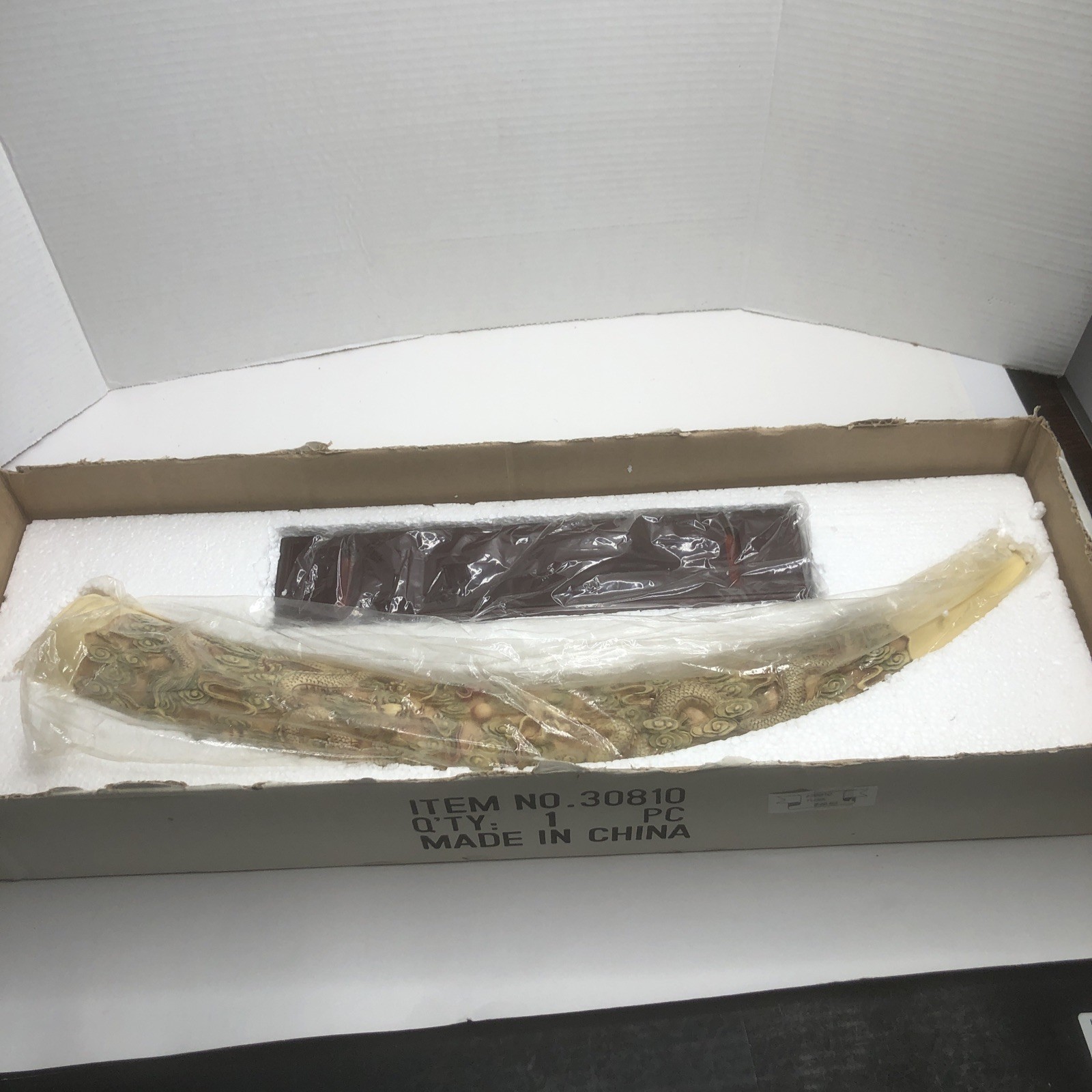 VTG Chinese 22 inch hand carved resin tusk ( Replica) Displayed On wooden stand