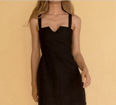 Posse Midi dress Size Medium Black Linen Shirred Back Minimalism Euro  Summer | eBay