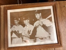 MICKEY MANTLE, TED WILLIAMS, JOE DIMAGGIO PICTURE FRAMED 16 X 13