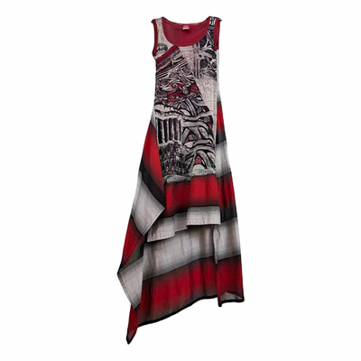 Save the Queen! Damen Maxikleid S abstrakt ärmellos Rundhals Vintage Asymmetrie