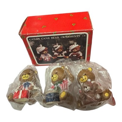 Candy Cane Bear Ornaments Set Of 3 Drummer Present Teddy Bear 1990s