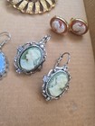15 Pc Antique Vintage Cameo Jewelry Lot Necklace Pendant Brooch Earrings Trifari — photo 6