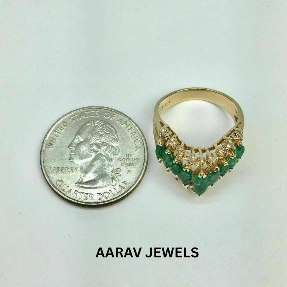 Anillo de compromiso esmeralda verde marquesa natural de 3 quilates enchapado en oro amarillo de 14 k Foto 4 de 4
