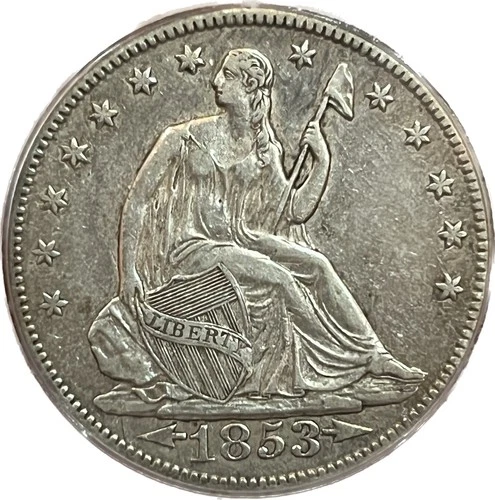 1853 50C Rays Seated Liberty 1/2 Dollar ICG EF45 Key PROBLEM FREE Type Coin