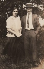 1920s Man Woman Couple Portrait Trees Smile Straw Hat
