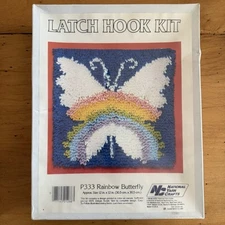 National Yarn Crafts Latch Hook Kit P333 Rainbow Butterfly 12x12 Unopened