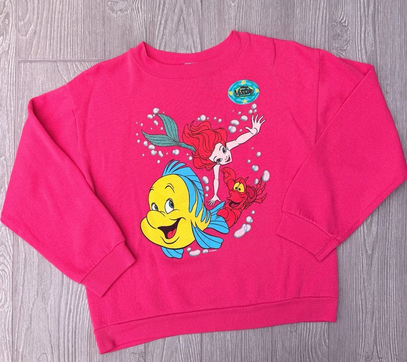 Vintage Disney Little Mermaid Ariel Flounder Sebastian Pink Sweatshirt L 14