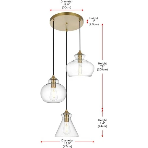 Living District LD2247SG Destry 3 Light 19 inch Satin Gold Pendant Ceiling Light - Picture 9 of 10