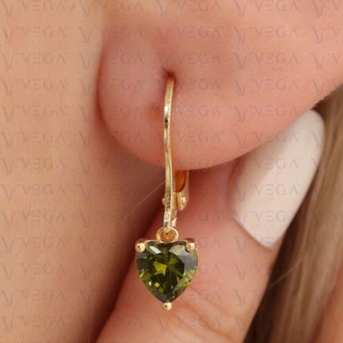 2.00Ct Heart Shape Natural Peridot Solitaire Drop Earring 14K Yellow Gold Plated - Picture 4 of 9
