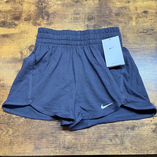 Nike Girls` Small Dri-FIT Breezy High-Waisted Training Shorts Blue and White NWT