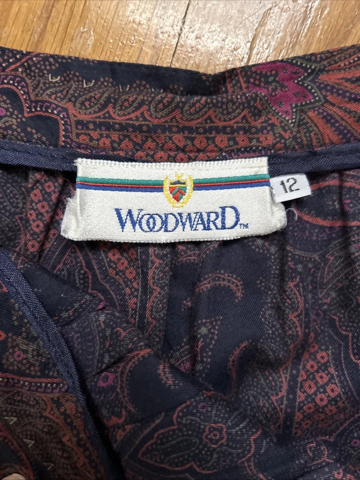Maxi Falda Vintage Woodward Años 60/70 100% Algodón Plisada Estampado Paisley Talla 12 Foto 2 de 4