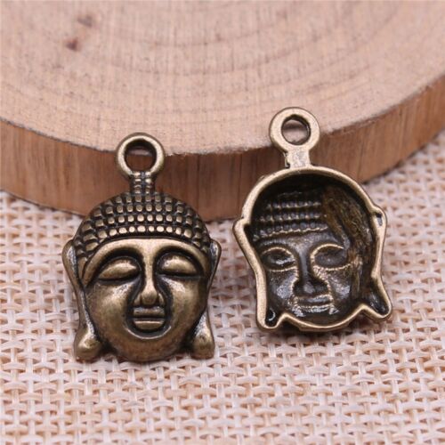 50x Antique Bronze Large Buddha Head Charms Pendants 22x15mm DIY Jewelry Making - Afbeelding 1 van 2