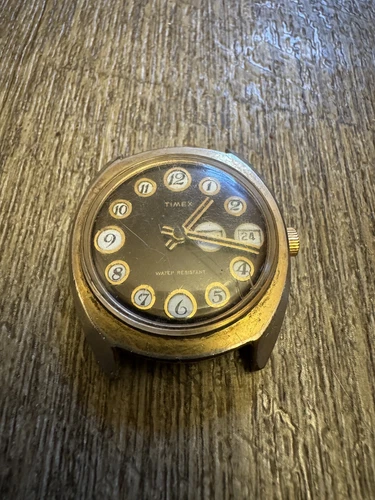 Vintage Timex Telephone Marlin Dial Watch Men 34mm Day Date Untested For Parts