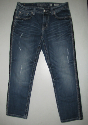 【 24  】 Womens Miss Me Stretch Boyfriend Capris. Size 26 Blue. 24