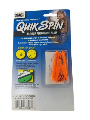 12 Pack NAP Quik Spin 2.25'' Premium Performance Arrow Vanes: Flo. Orange 60-803