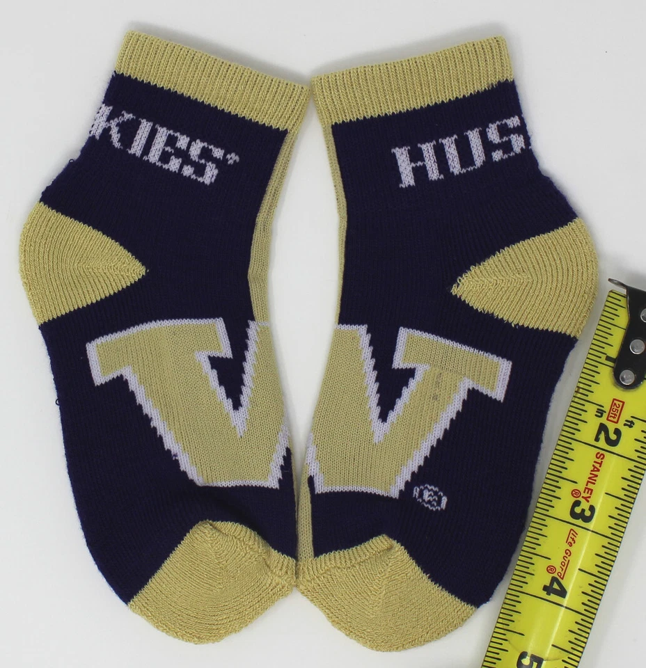 Washington Huskies NCAA Stripe Front 1/4 Quarter Kids Youth Socks *Toddler 3-8 - Image 3 of 4