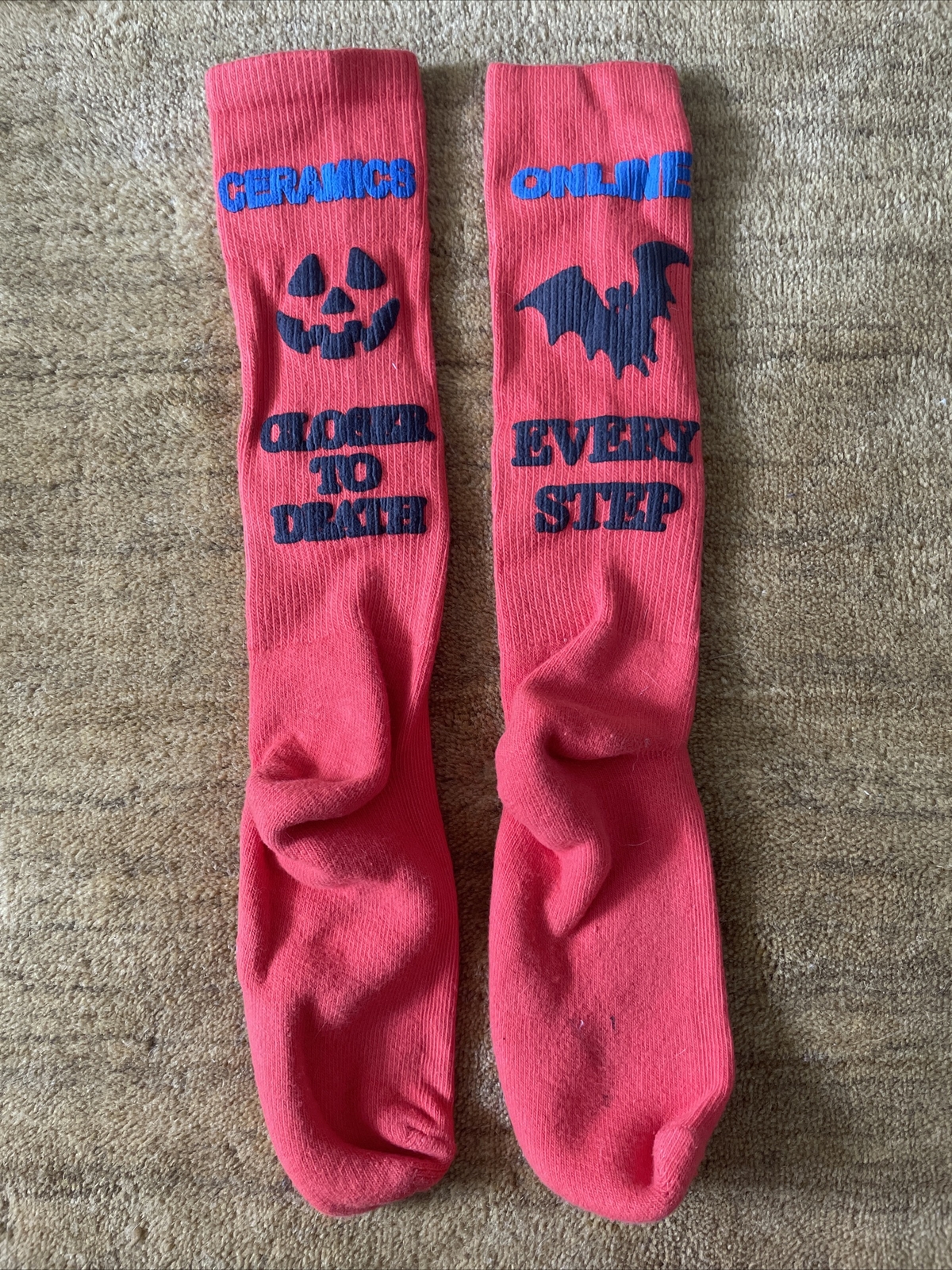 Online Ceramics Puff Print Socks Orange Sold Out Rare OOP Style  -image