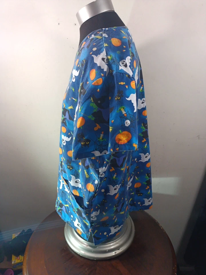 Zikit Medical Scrub Halloween Women's Large Multicolor Ghosts Pumpkin Witch - Image 3 of 4