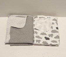 New Carter's One Size Flannel Receiving Blankets Sheep Cloud Lot Of2 No Package