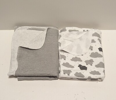 New Carter's One Size Flannel Receiving Blankets Sheep Cloud Lot Of2 No Package 