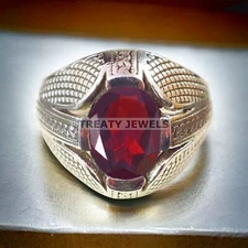 Garnet Oval Cut Gemstone With 925 Sterling Silver Ring For Men's #A384 *