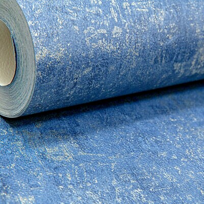 Uni Used Dunkelblau Metallic Gold Schimmer Struktur Tapete Beton  