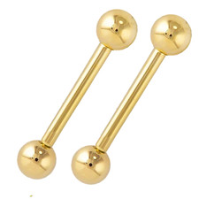 14K Solid Gold Plain Ball Barbell Nipple Rings Externally Threaded Pair