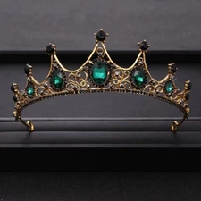 Vintage Emerald Green Crown Tiara goth black wedding bridal prom birthday gift 